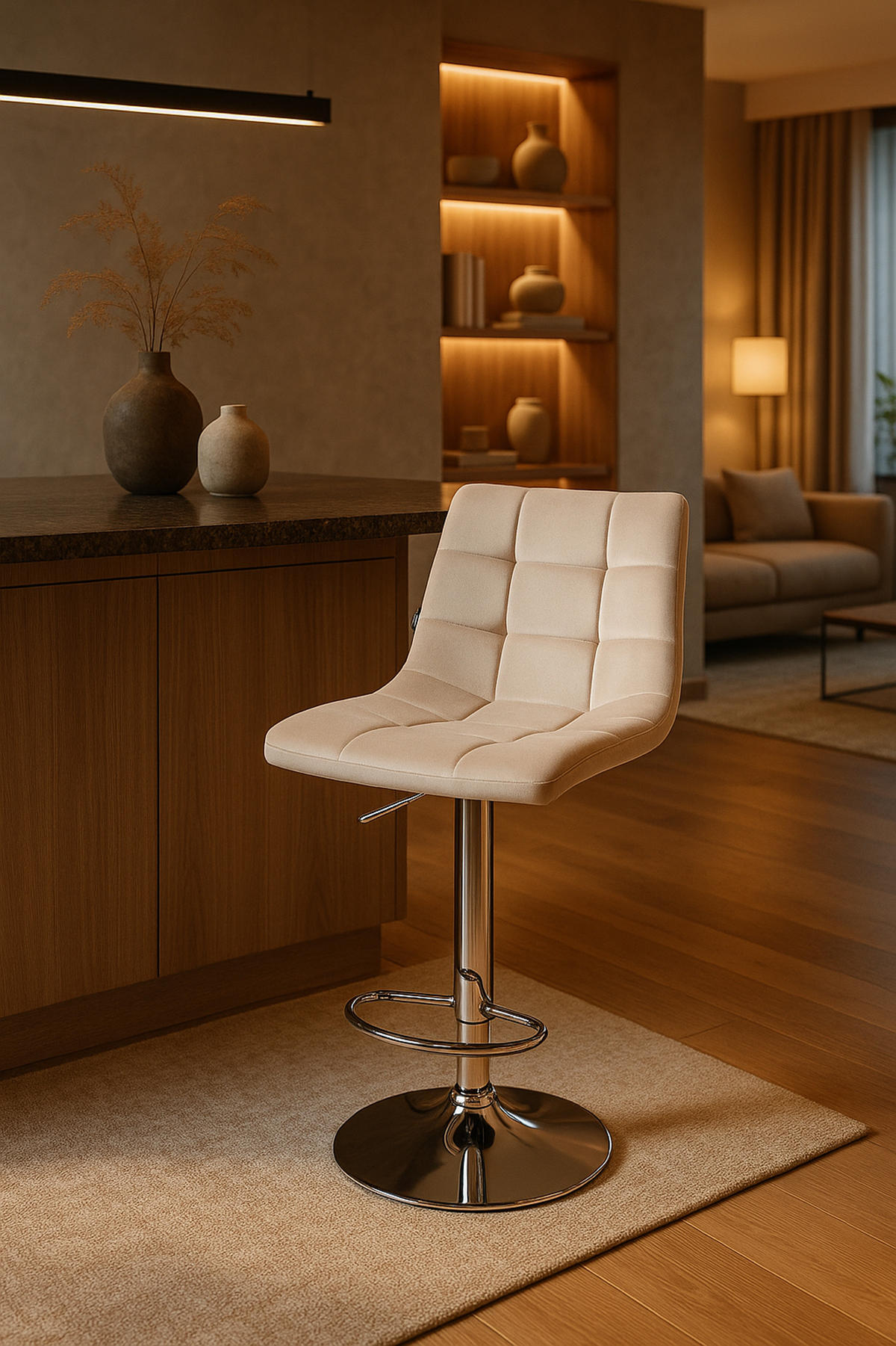 BARHOCKER James Samt chrom beige - Chromfarben/Beige, Textil/Metall (43/108.5/46.5cm) - TPFLiving