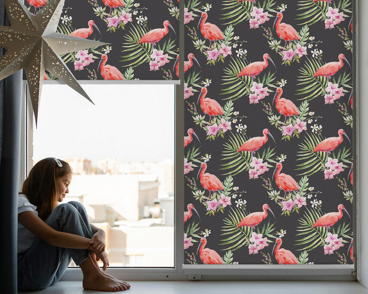 VNÚTORNÁ roleta - okenná roleta - roleta - 80x180 cm - Plameniaky na rastlinách - pink, plast (80/180/0.5cm) - TULUP