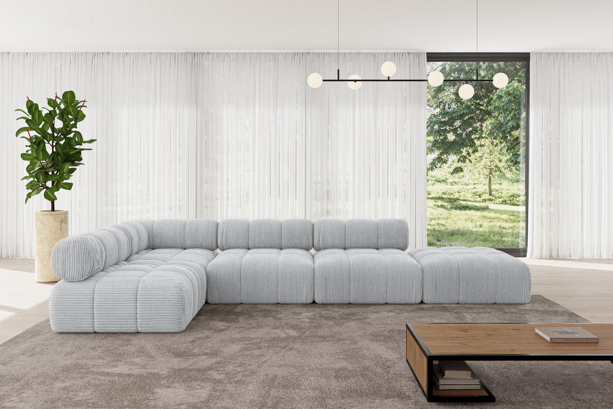 ECKSOFA modulares Sofa Favio-L2 - 380x190x70 cm Grau Cord - Grau, Holzwerkstoff/Textil (380/190cm) - ALTDECOR