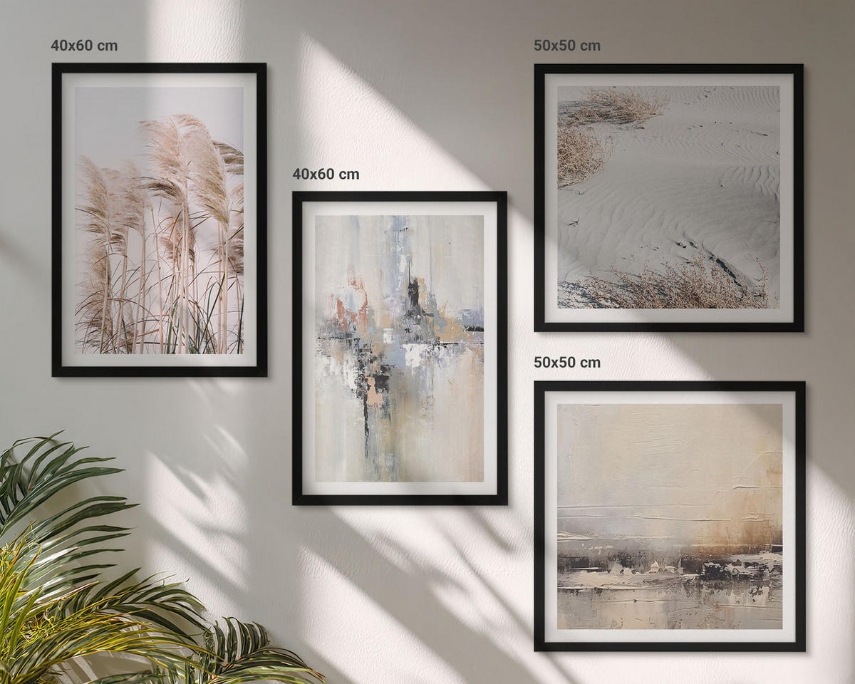 BILDER SET 4er Set - 50x50 cm & 40x60 cm Schwarzer Rahmen - Abstrakte Vegetationsmuster - Schwarz, Kunststoff (50/50cm) - TULUP