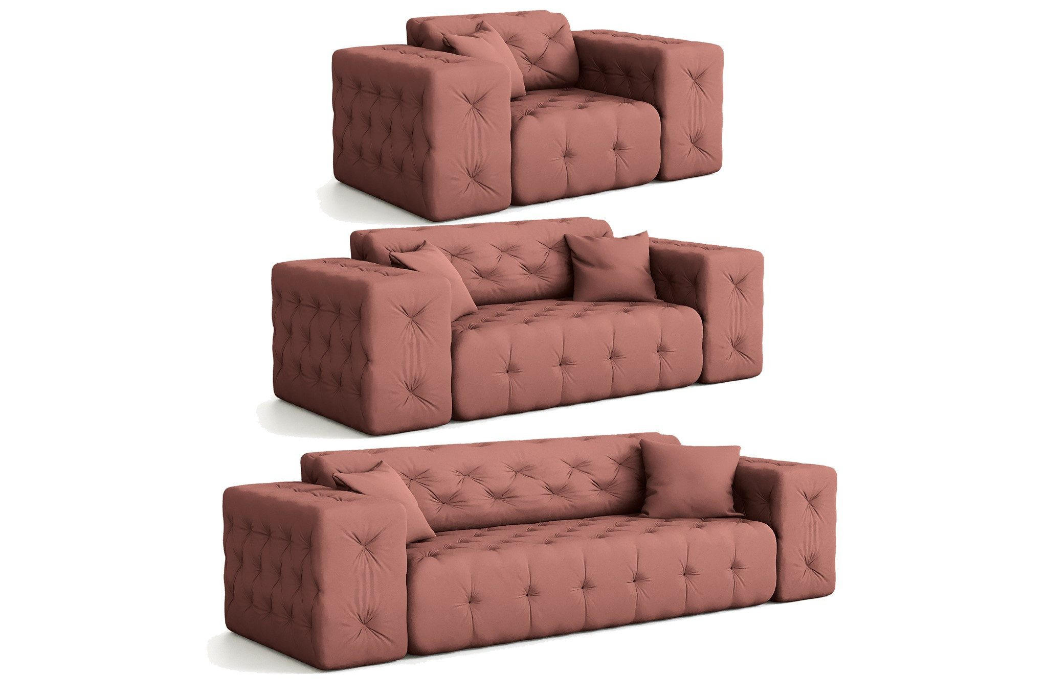 SOFASET Chantal - Rosa, Holzwerkstoff/Textil (251/78/96cm) - Fun Möbel