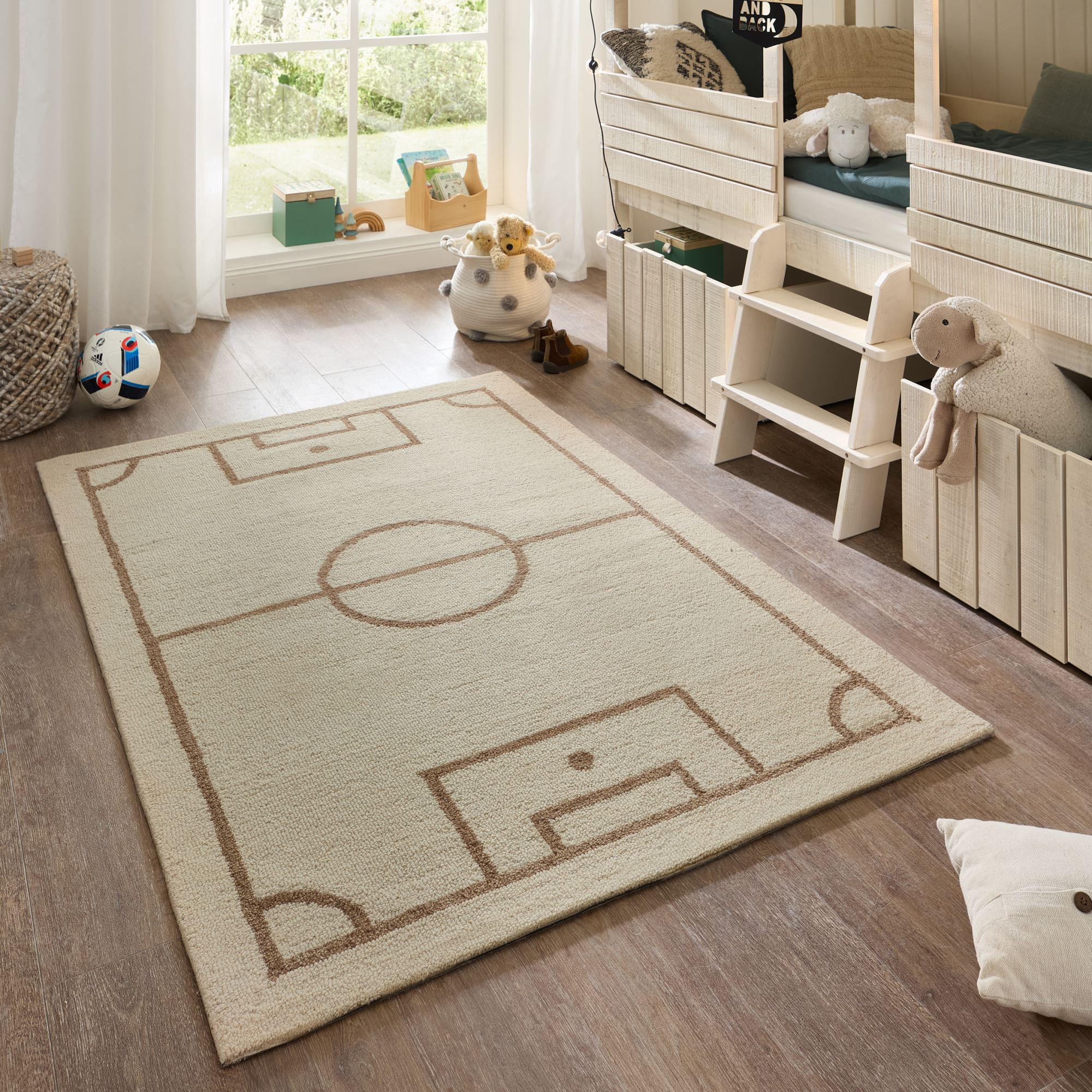 HANDTUFTTEPPICH Natur Kids - Kinderteppich mit Fußballdesign 80 x 150 cm - Naturfarben, Textil (80/150cm) - Natur Pur