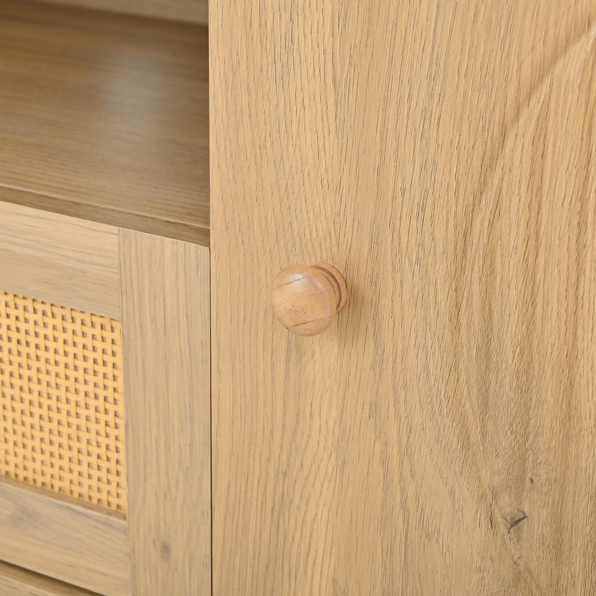 TV-SCHRANK 175 cm Natur Holzoptik mit Rattan-Schublade, Runddesign & offenen Fächern - Naturfarben, Holzwerkstoff (175/51/36cm) - Urban Meuble