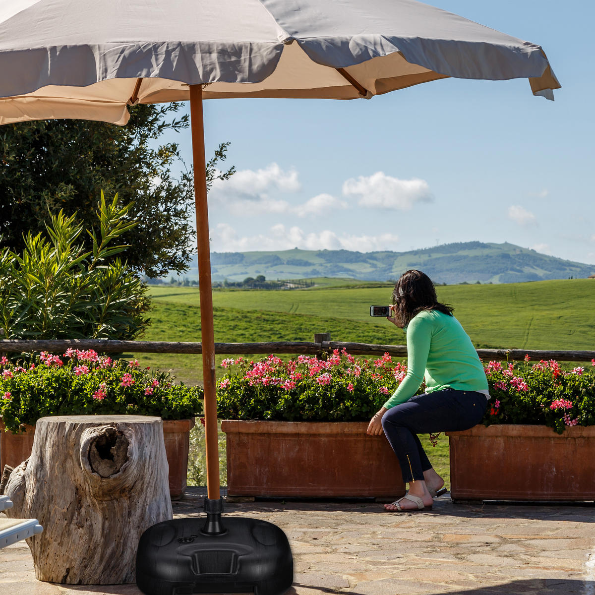 SONNENSCHIRMSTÄNDER - Schwarz, Kunststoff (44/42cm) - Relaxdays