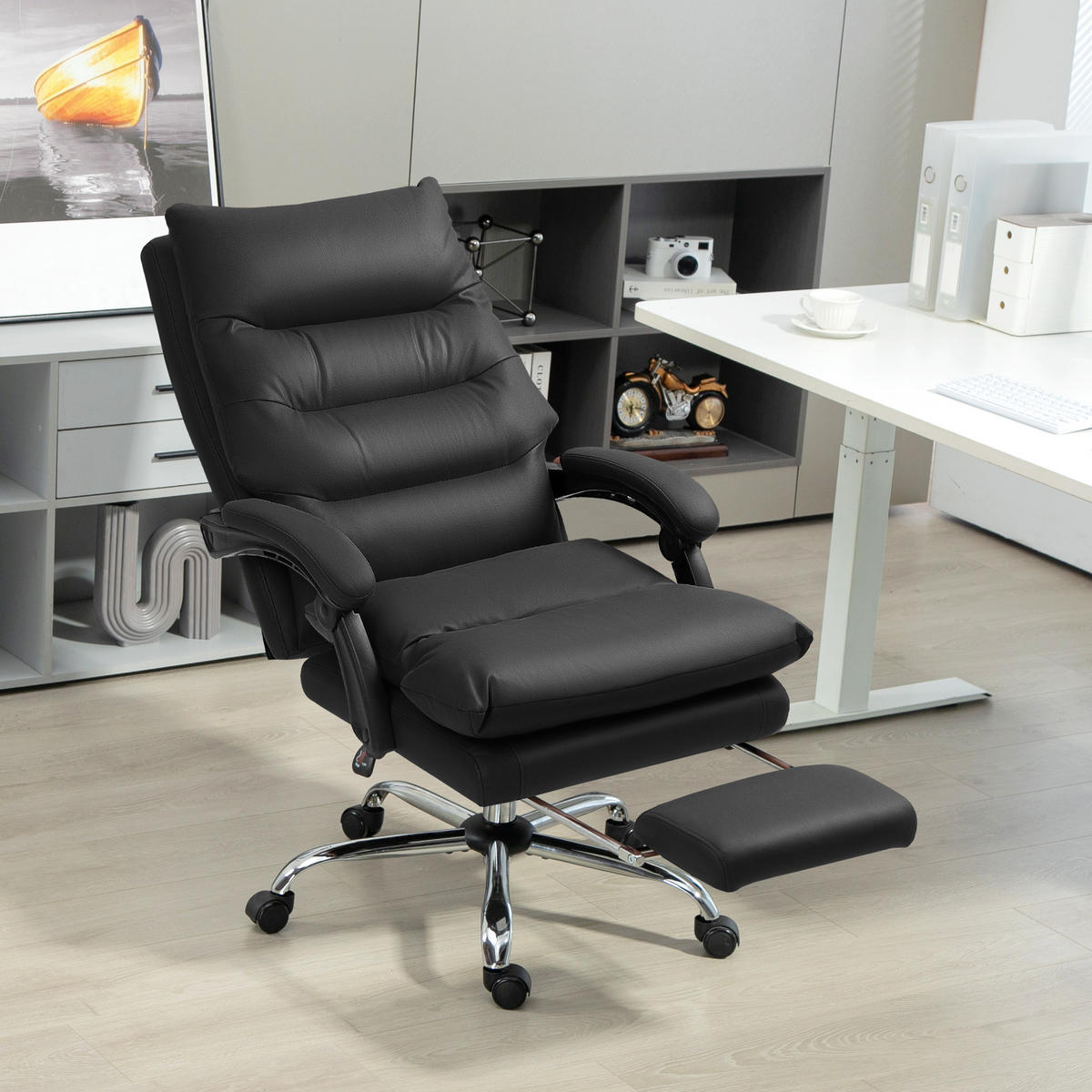 BÜROSTUHL mit Massagefunktion, Ergonomisch Schreibtischstuhl mit Liegefunktion - Schwarz, Metall (65/117/72cm) - Vinsetto