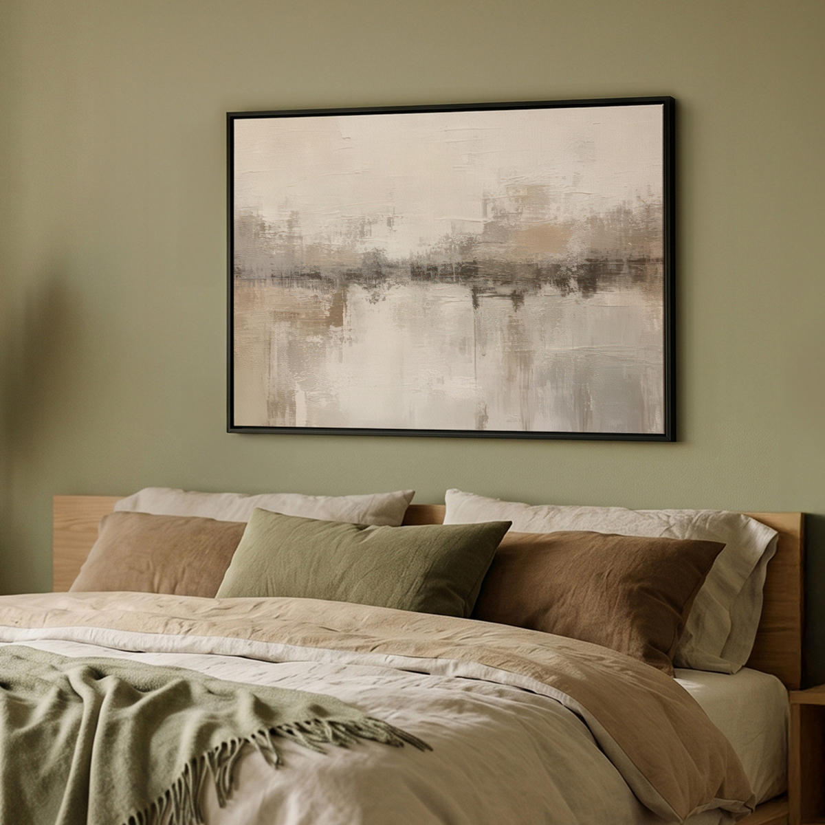 LEINWAND Bilder mit Rahmen - Moderne Kunst - Abstrakt - Beige - 100x70 - Beige, Textil (100/70cm) - MuchoWow