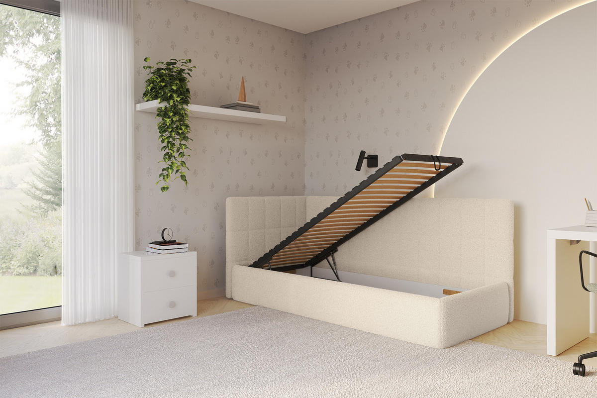 EINZELLBETT Jugendbett mit Bettkasten, Rechts - TULY 100x200 Dunkelbeige - Taupe, Holzwerkstoff/Textil (100/200cm) - ALTDECOR