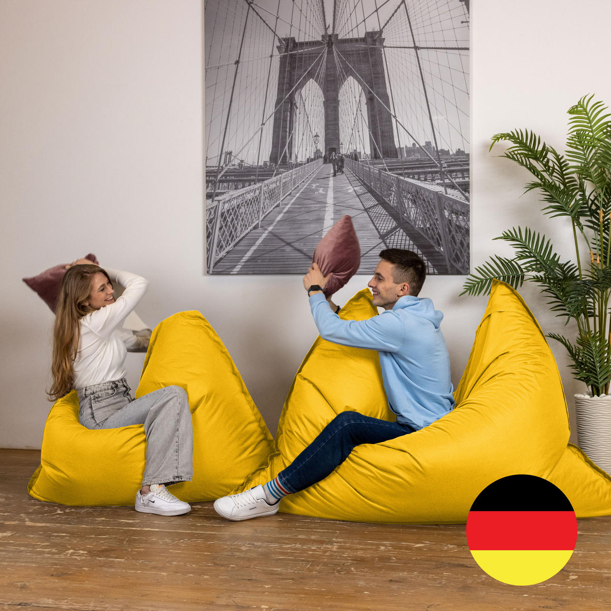 SITZSACK XXL Caree gelb, 140x180cm groß für Outdoor - Gelb, Textil (180/140/30cm) - Bruni