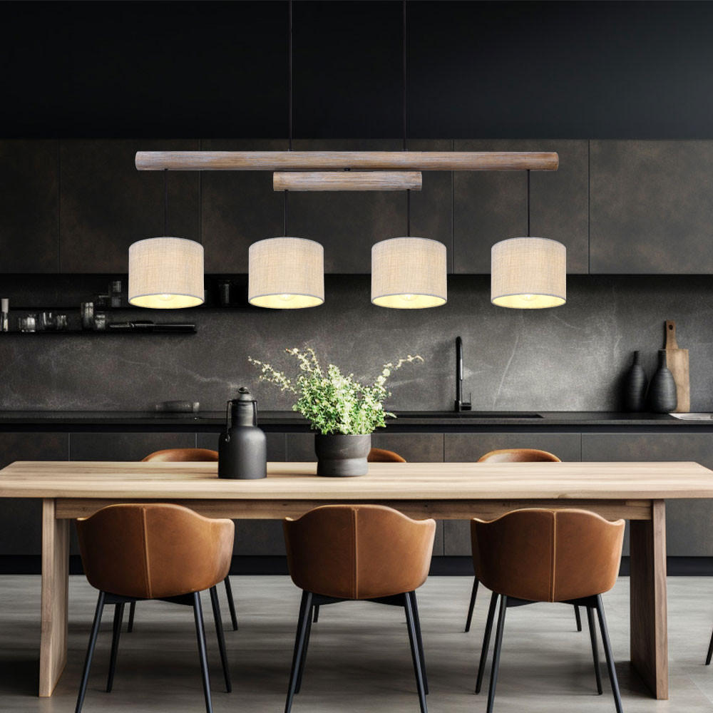 HÄNGELEUCHTE Holzoptik Beige Schwarz - Beige, Holz (113/18/120cm) - Globo Lighting