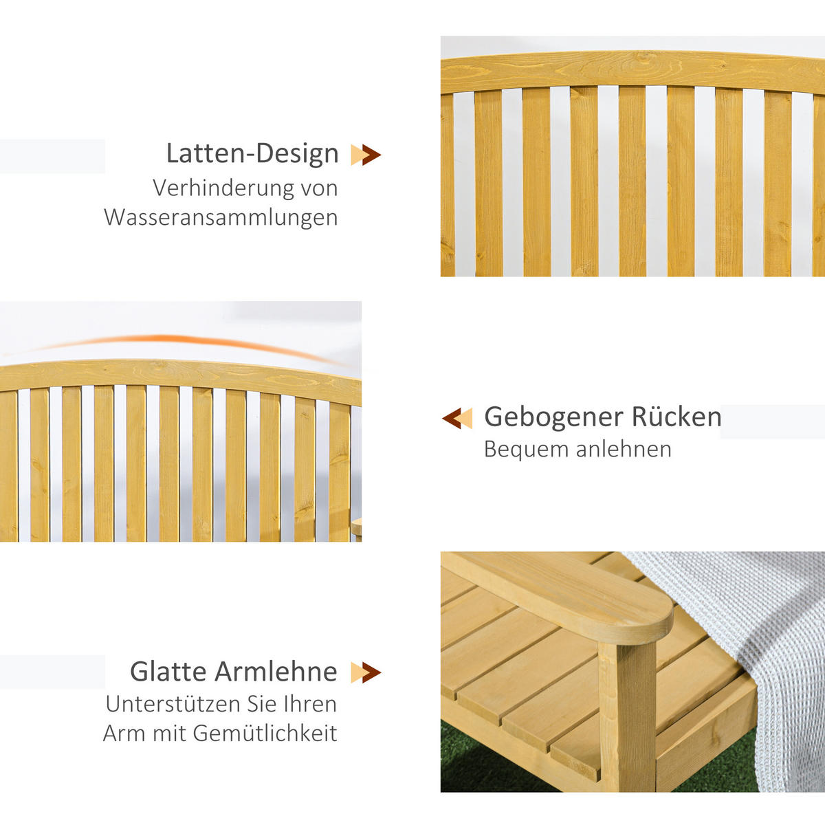 GARTENBANK 2-Sitzer aus Tannenholz Orange - Orange, Holz (51/85/143cm) - Outsunny