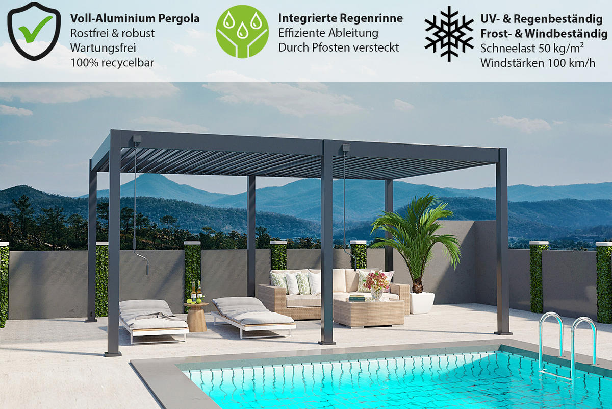 PERGOLA Deluxe Pavillon Terrassenüberdachung Aluminium 3,6 x 5,3 m anthrazit - Anthrazit, Metall (360/255/530cm) - WEIDE