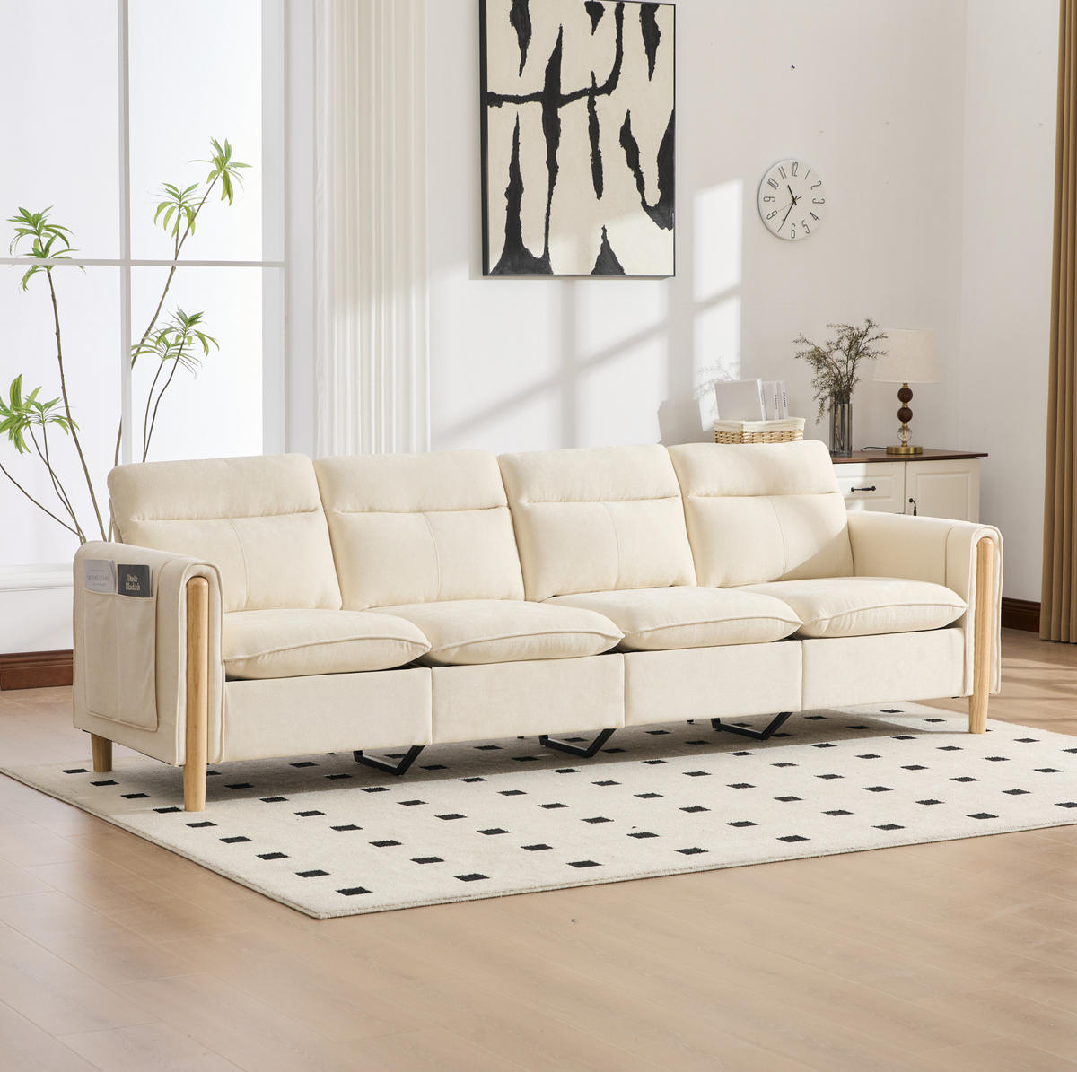 SOFA 261/77/86 cm in Beige mit Chenillebezug und 2 Stauraumhockern - Beige, Textil (77/86/261cm) - Flora Grace