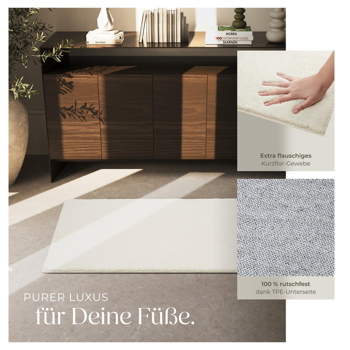 KURZFLORTEPPICH Soft Zone,rutschfeste Unterseite,creme - Creme, Kunststoff (150/80cm) - tectake