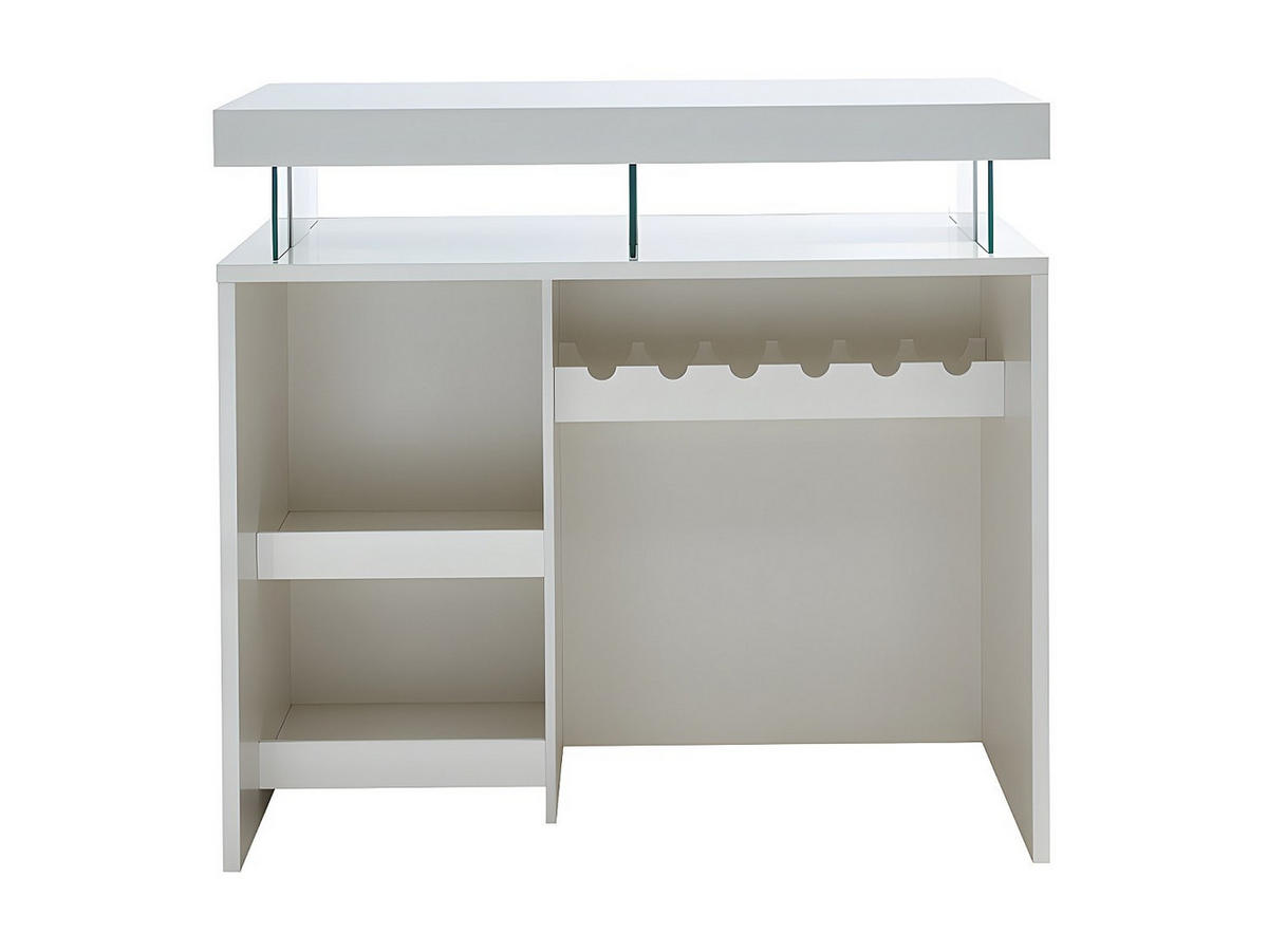 LED Hausbar - Hochglanz - MDF - Weiß - FABIO - Weiß, Holz (120/110/60cm) - Vente-Unique