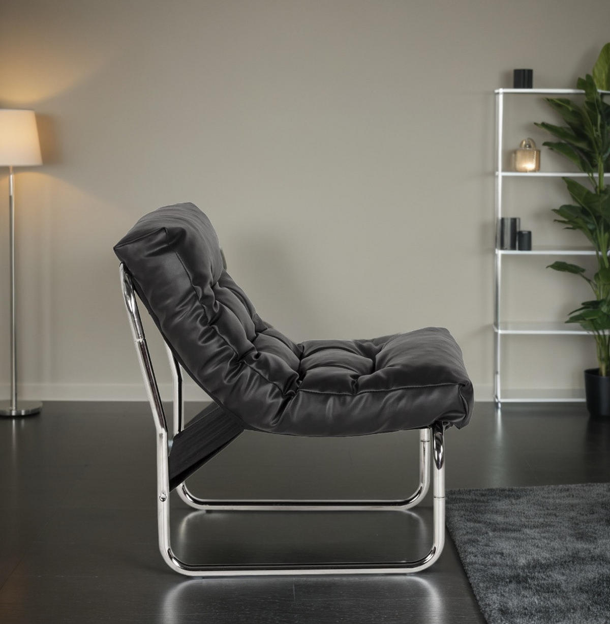 CLUBSESSEL mit Chromkufen im Retro-Stil, modular verbindbar, Schwarz 73x60x76 cm - Silberfarben/Schwarz, Textil/Metall (60/76/71cm) - KADIMA DESIGN