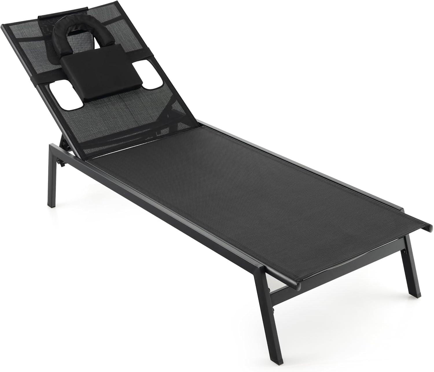SONNENLIEGE mit Gesichtsöffnung Schwarz - Schwarz, Metall (63/98/163cm) - COSTWAY