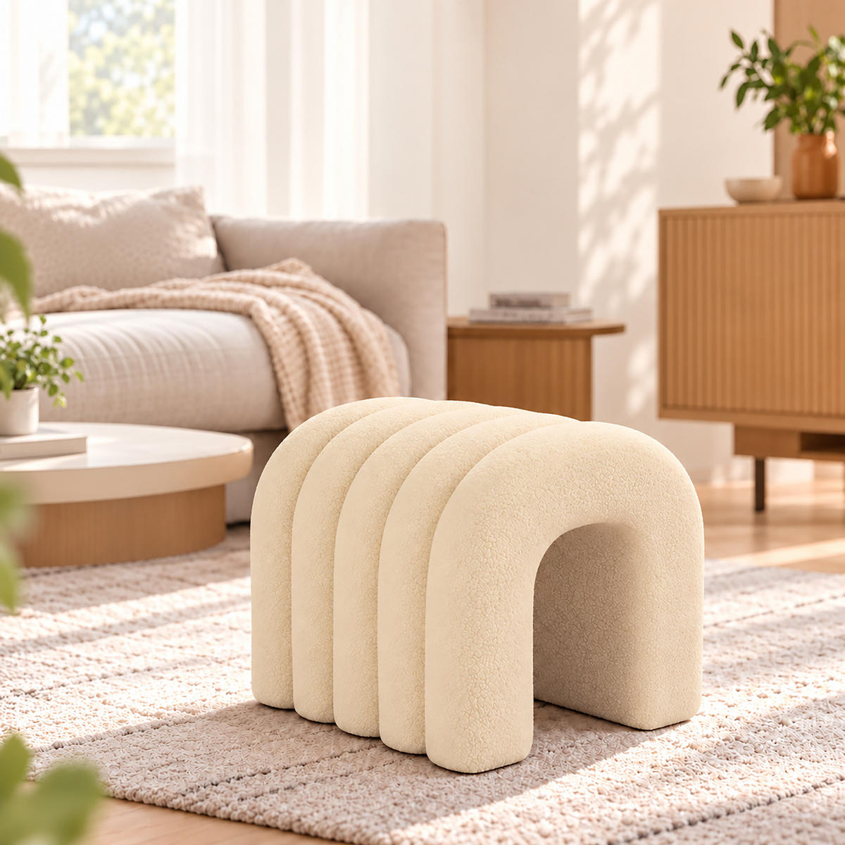 TABURET Béžový teddylátka - béžová, kompozitní dřevo/textil (35/36/36cm) - Relaxdays