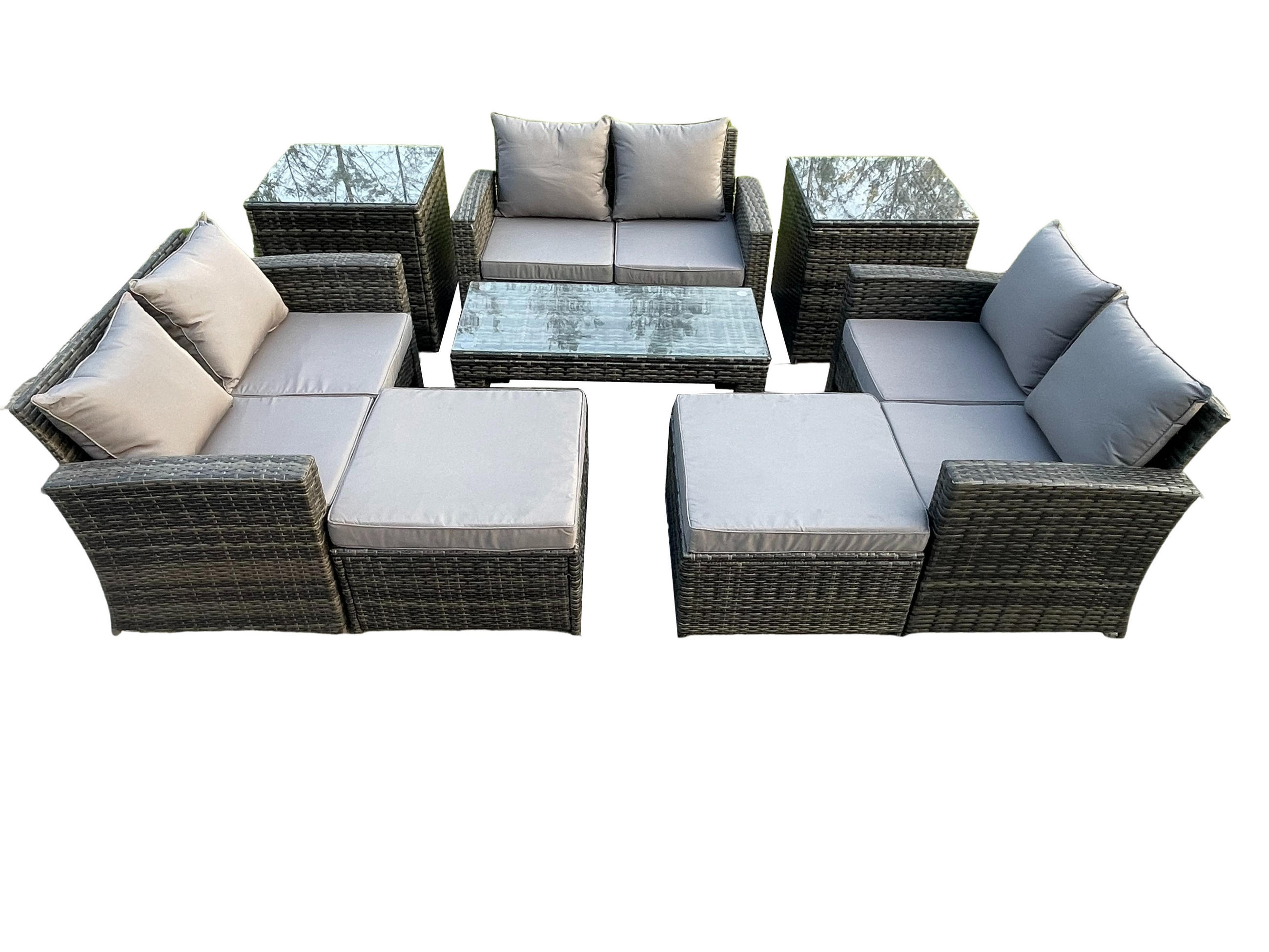 GARTENSOFA Hohe Rückenlehne Polyrattan Dunkelgrau 8-Sitzer - Dunkelgrau, Metall - Fimous