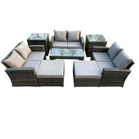GARTENSOFA Hohe Rückenlehne Polyrattan Dunkelgrau 8-Sitzer - Dunkelgrau, Metall - Fimous