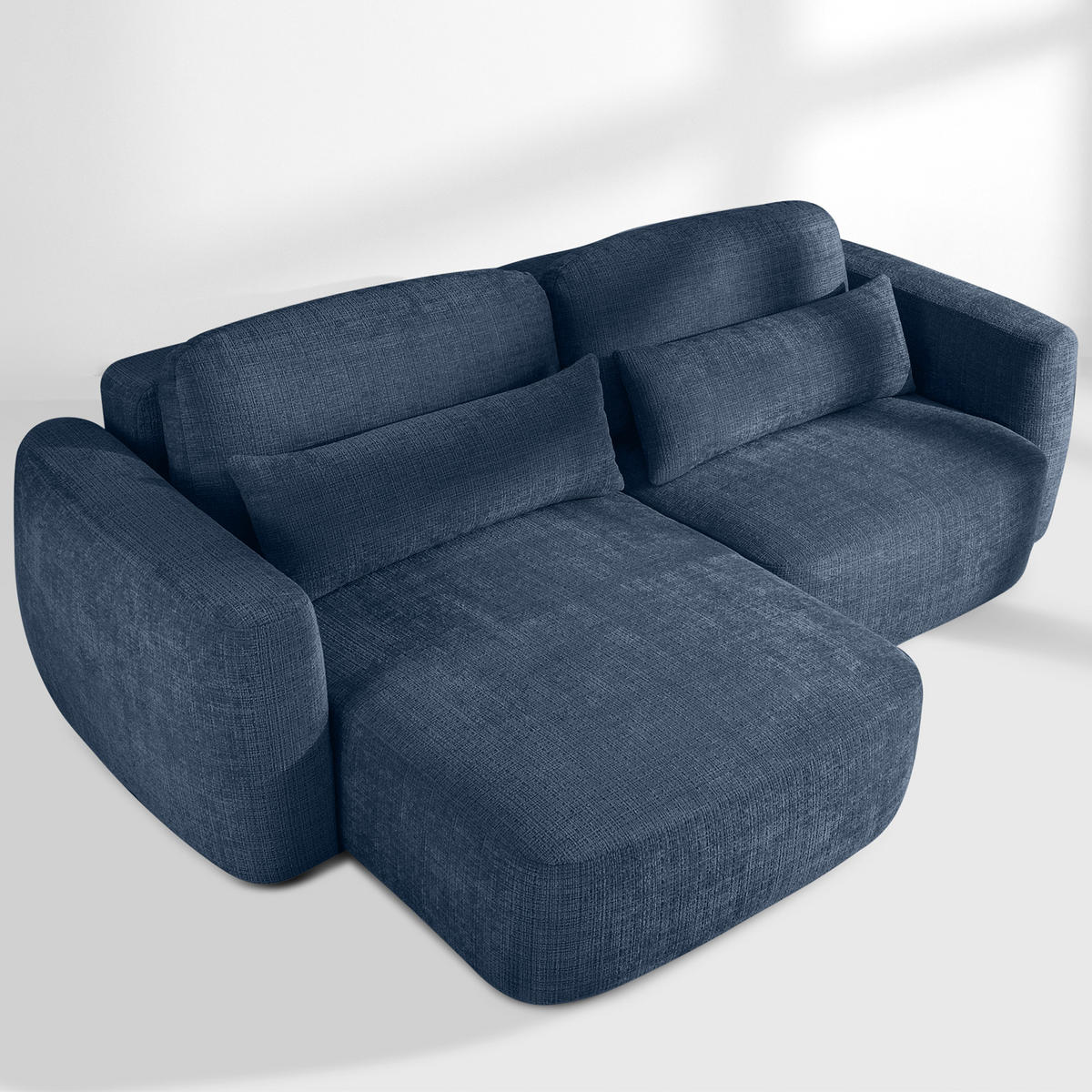ECKSOFA links ELOSA - Dunkelblau, Holz/Textil (245/165cm) - KONSIMO®