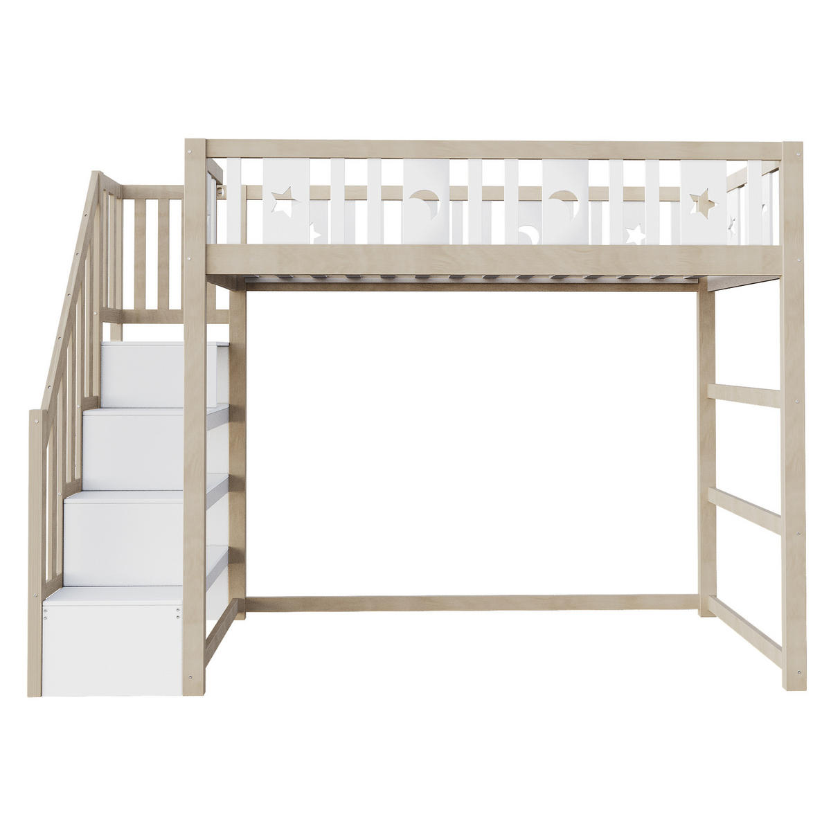 HOCHBETT 90/200 cm mit Treppe, Regalen und Stern-Mond-Geländer, Weiß/Natur - Naturfarben, Holzwerkstoff (90/200cm) - Redom