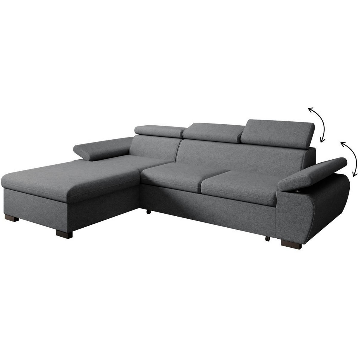 ECKSCHLAFSOFA Coco mit verstellbare Kopfstützen, dunkelgrau, links - Dunkelgrau, Textil (273/191cm) - Beautysofa