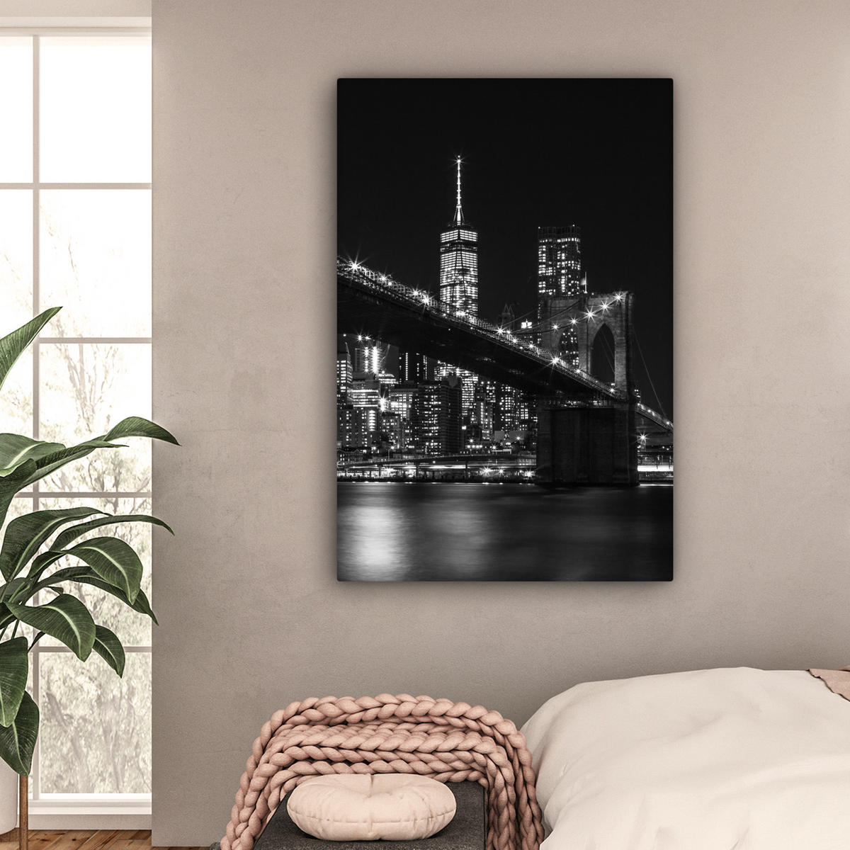 LEINWANDBILD New York - Brooklyn - Brücke Deko XXL 80x120 cm - Schwarz, Textil (80/120cm) - MuchoWow