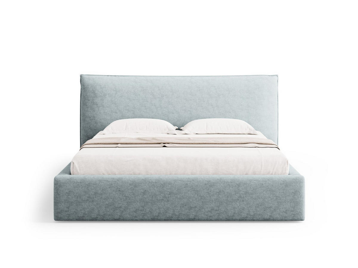 BETT mit Bettkasten und Kopfteil Kaelle aus Chenille-Stoff hellblau 180x200cm - Hellblau, Textil (180/200cm) - Micadoni