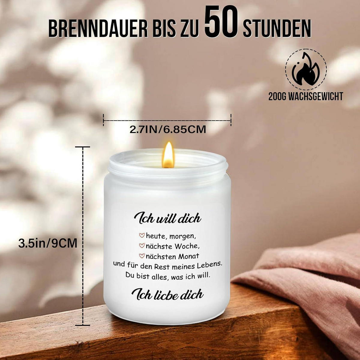 DUFTKERZE Lavendel Ich liebe dich 50h Brenndauer - Weiß, Paraffin (9cm)