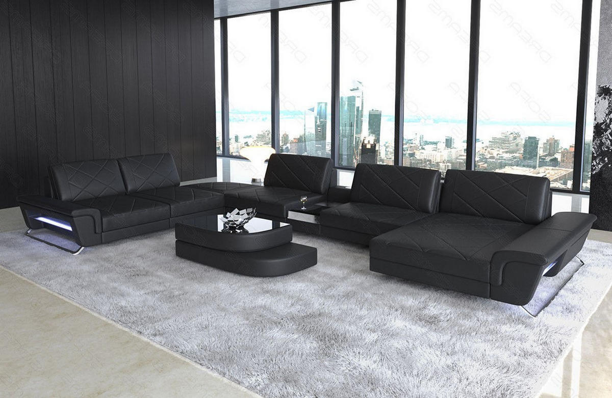 WOHNLANDSCHAFT Bari XXL - Schwarz, Leder (456/89/329cm) - Sofa Dreams