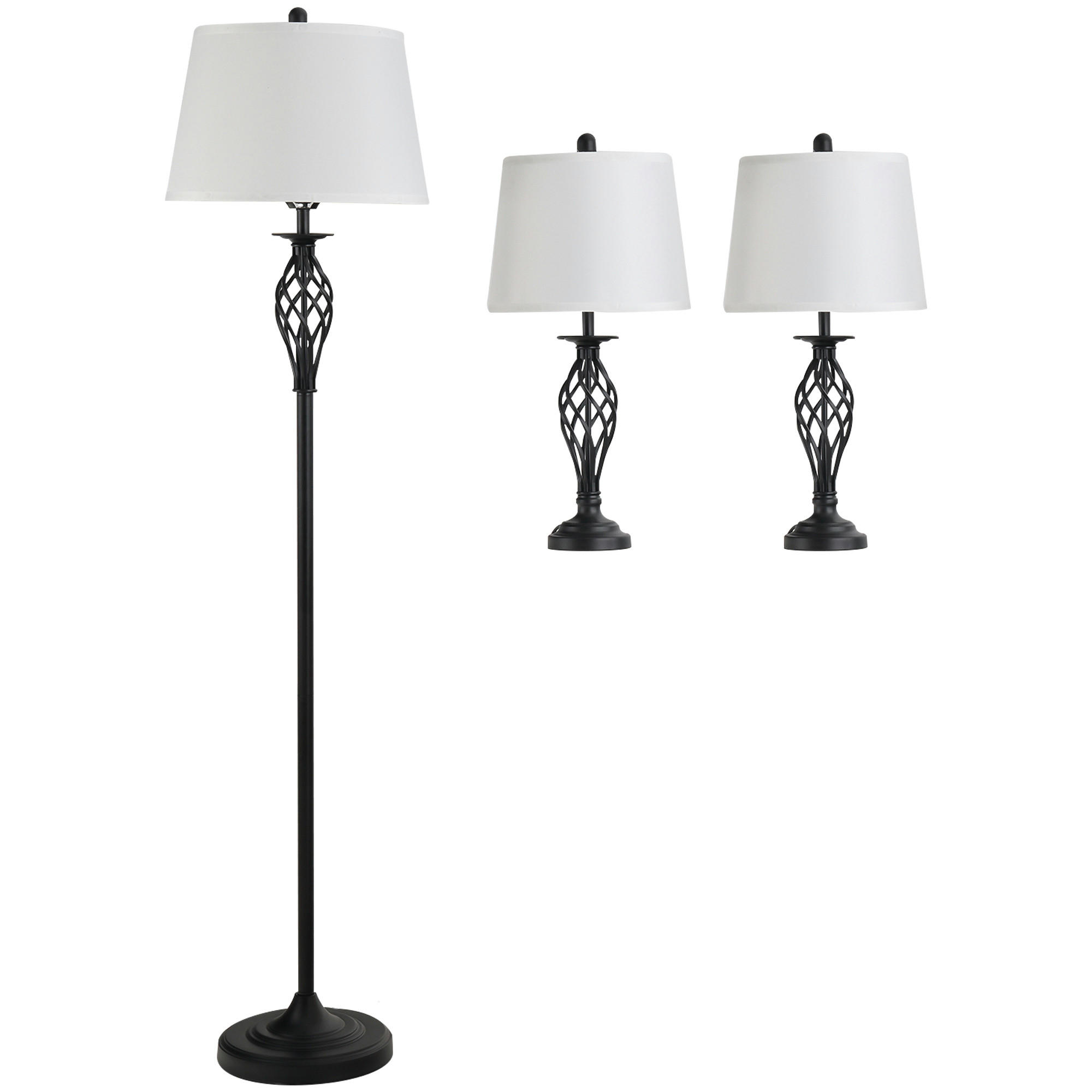 HOMCOM SADA 3 SVÍTIDEL 2 stolní lampy (ø38 x 158 cm) + 1 stojací lampa (ø30 x 62 cm) bílá