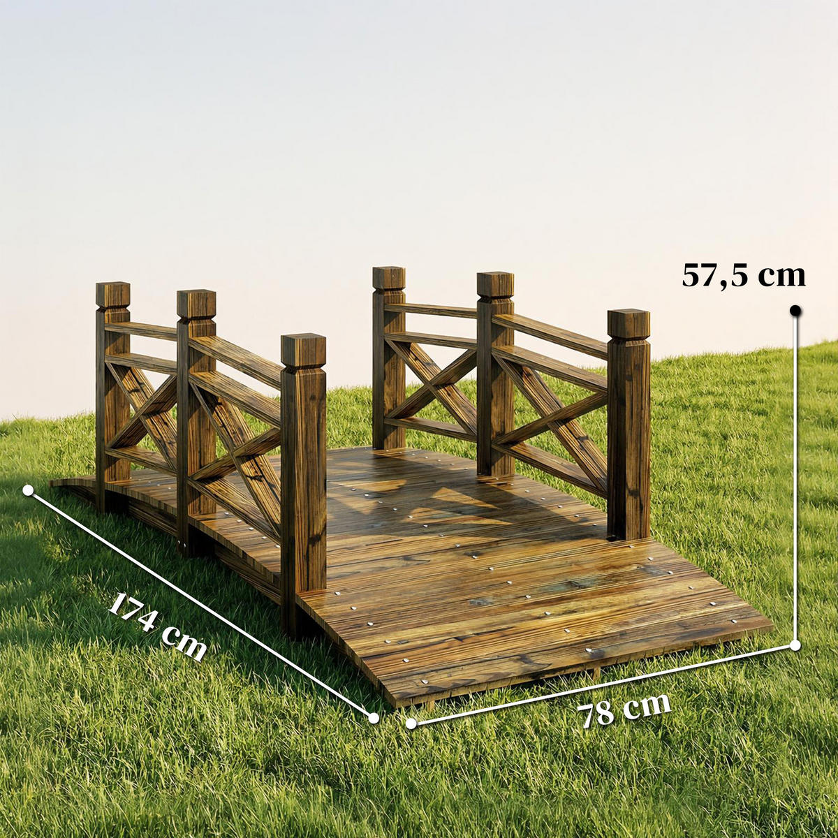 GARTENBRÜCKE Tannenholz Verkohlt - Braun, Holz (174/78/57.5cm) - Outsunny
