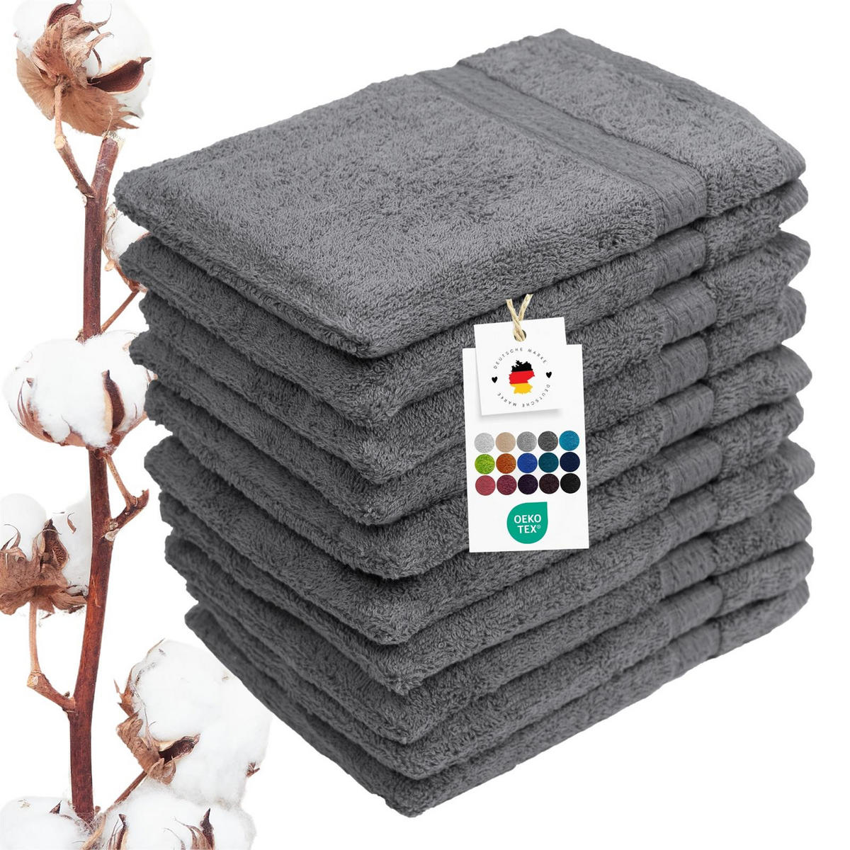 WASCHLAPPEN 16x21 cm aus 100% Baumwolle 500g/m2, 10er Set Waschhandschuhe Anthrazit - Anthrazit, Textil (16/21cm) - Carpe Sonno