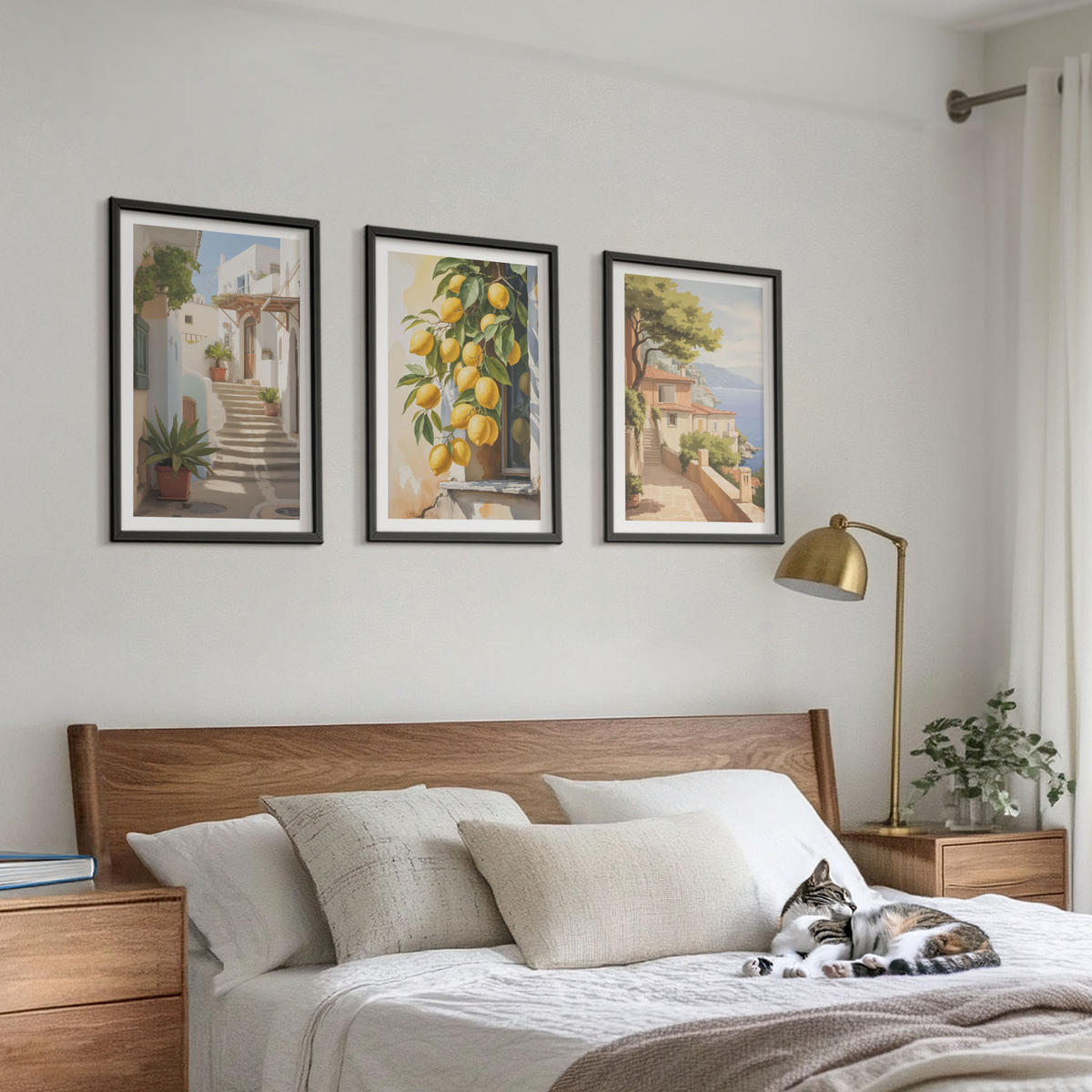 BILDER SET 3er Set - 40x60 cm Schwarzer Rahmen - Lemon Streets Meerblick - Schwarz, Kunststoff (40/60cm) - TULUP