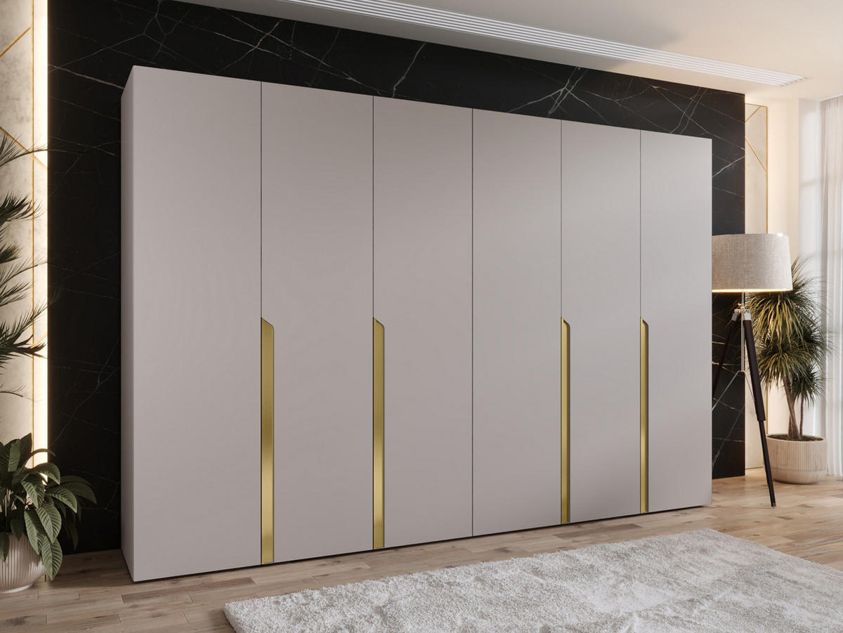 DREHTÜRENSCHRANK Mila I 300 - Kaschmir/Goldfarben, Holzwerkstoff/Kunststoff (300/202/52cm) - MIRJAN24