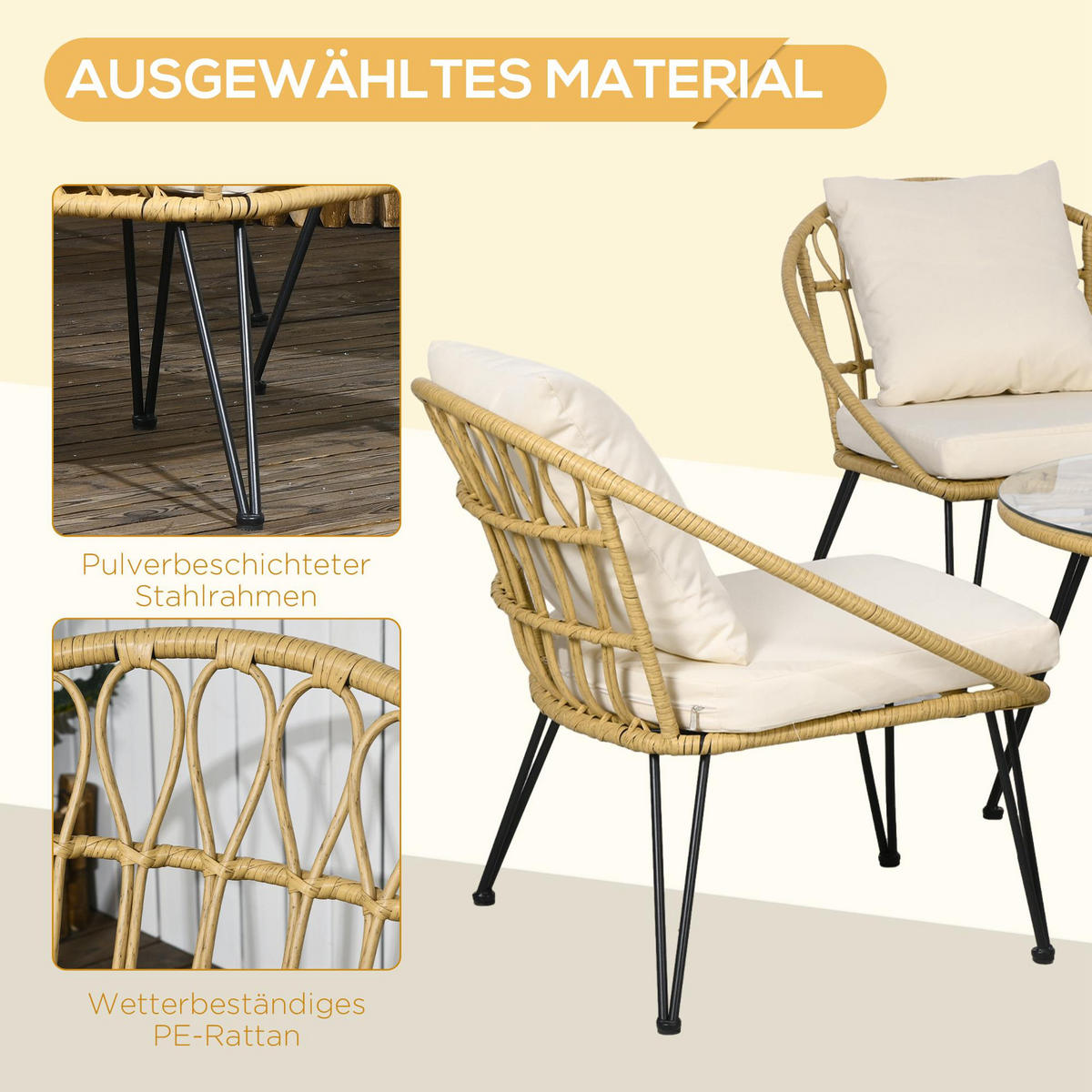 GARTENMÖBEL-SET, für Balkon, Terrasse, Polyester, Beige - Beige, Kunststoff - Outsunny