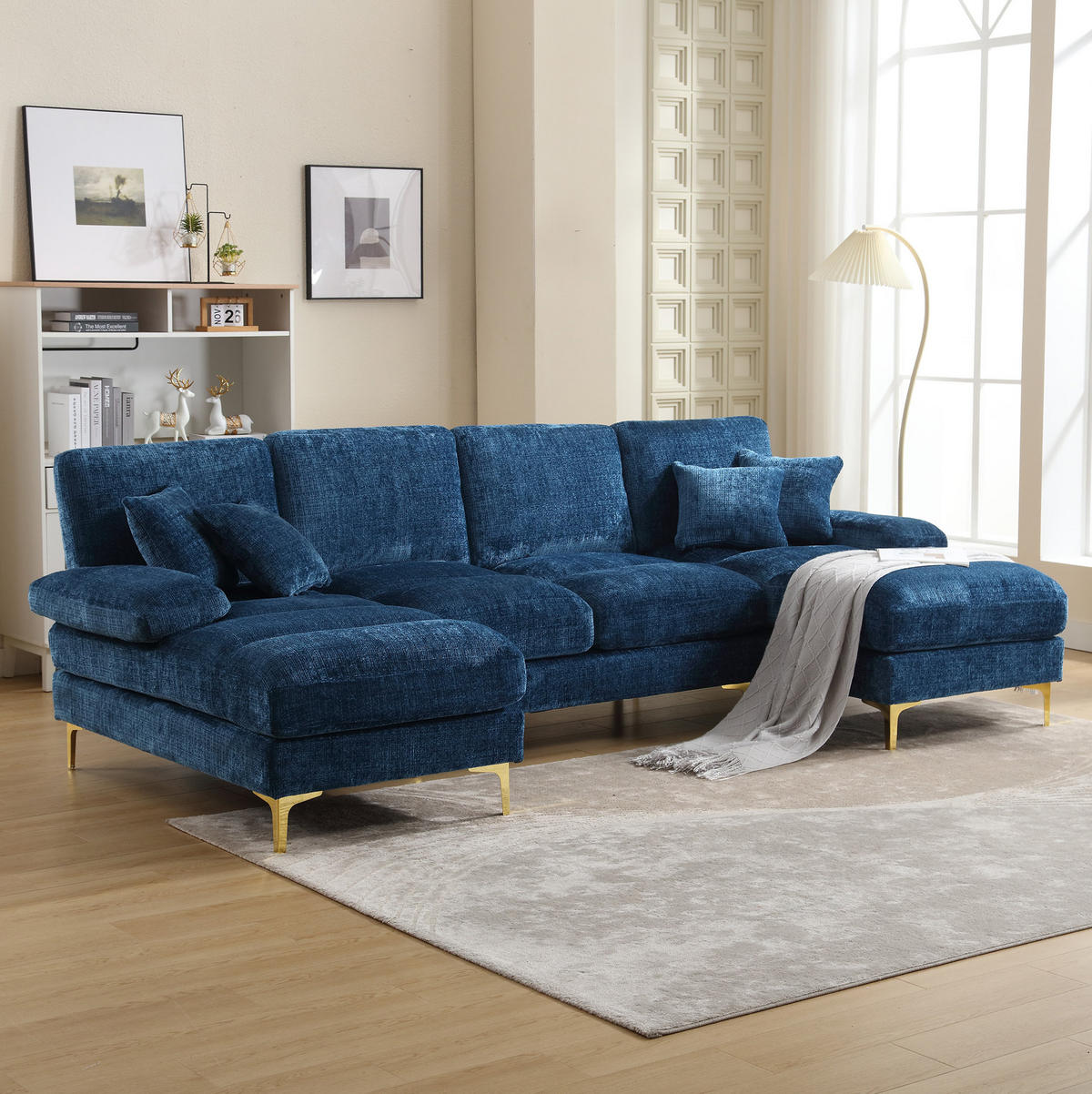 U-FORM Wohnlandschaft Chenille mit 2 Liegeflächen 272/136/88 cm Blau - Blau, Textil/Metall (136/88/272cm) - Redom