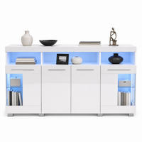 SIDEBOARD i vit högglans med 2 lådor och LED-ljus för vardagsrum, B90/D45/H35,5cm - Vit/Transparent, Glas/Träbaserade material (140/70/40cm) - STILVORA
