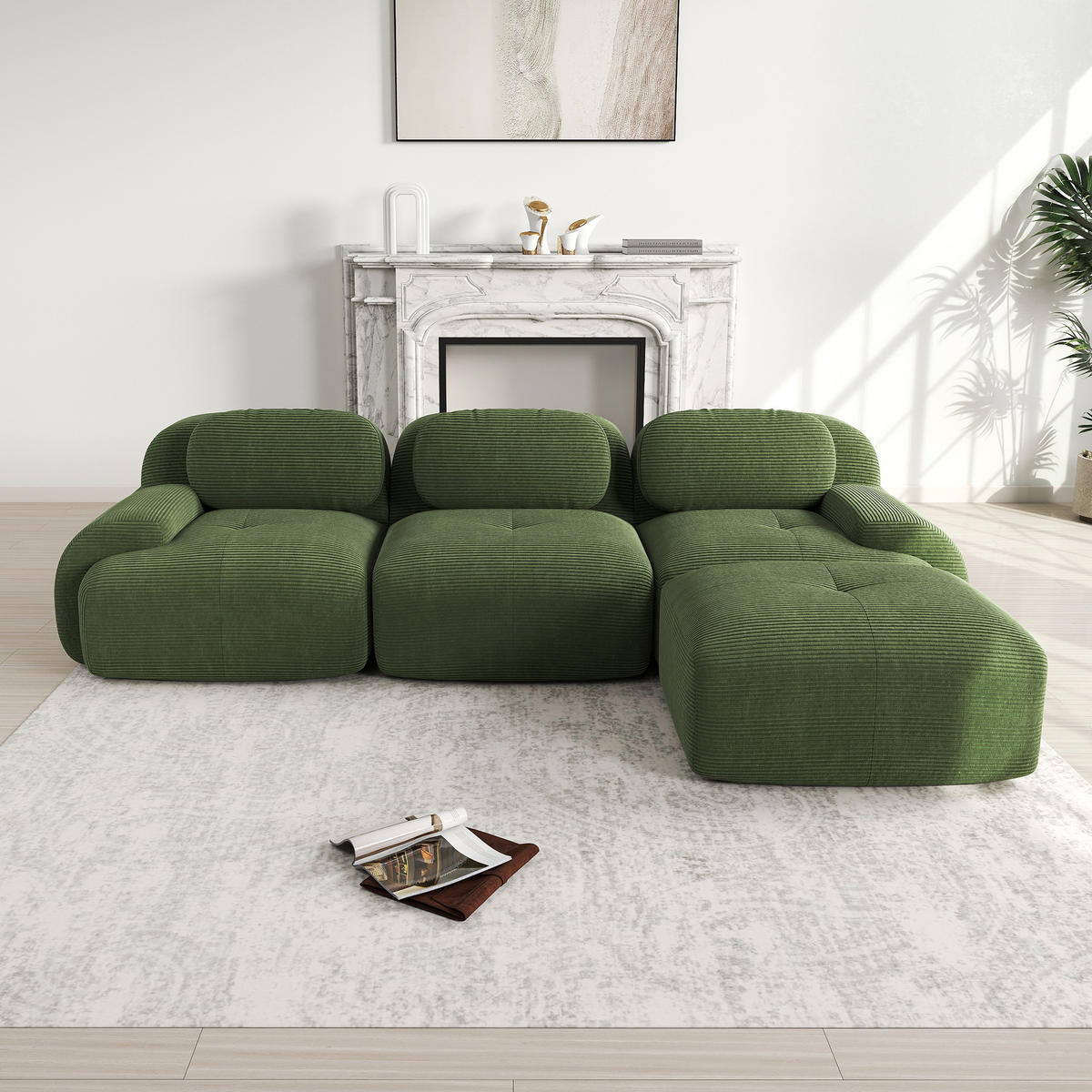 ECKSOFA Cord Grün modular kombinierbar - Grün, Textil (298/178cm) - WISHDOR
