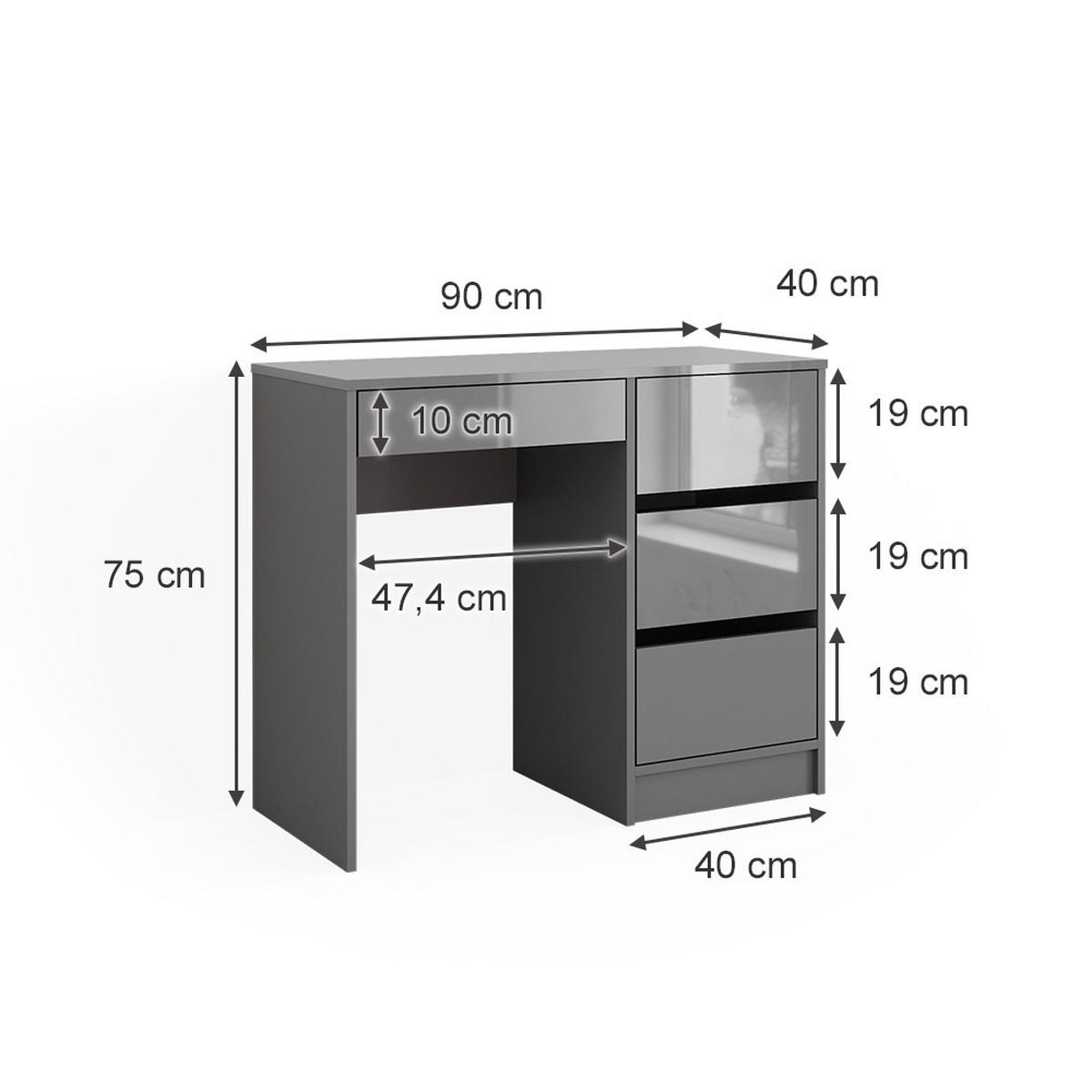 SCHREIBTISCH Sherry Grau 90 cm mit 4 Schubladen - Grau, Holzwerkstoff (40/90/75cm) - Vicco