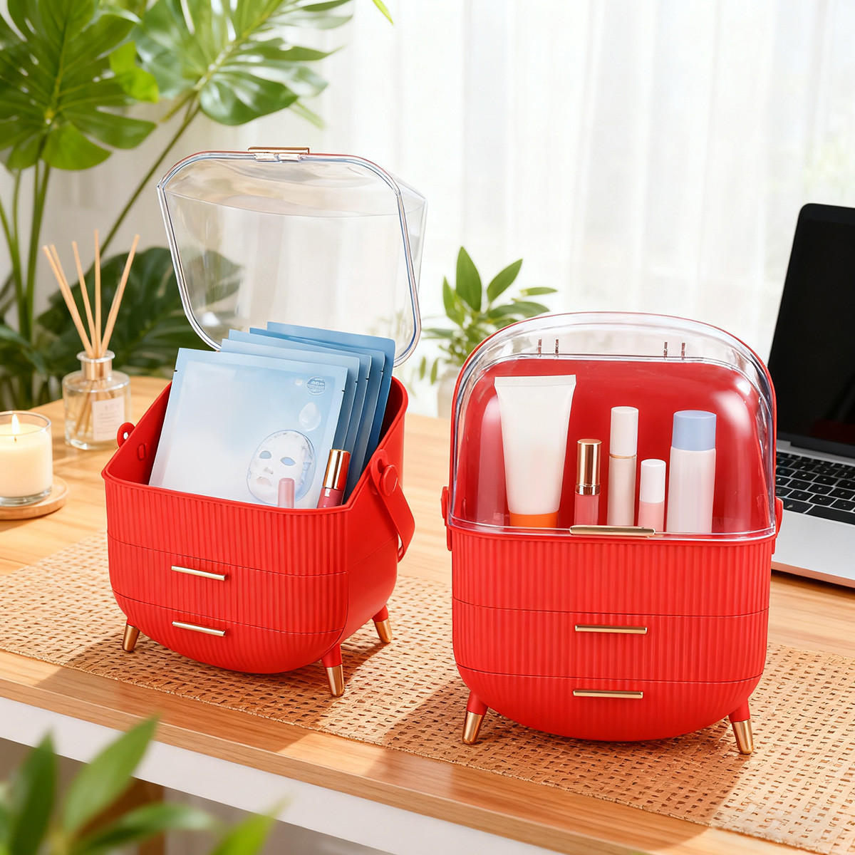 KOSMETIK ORGANIZER Miraya 29/19/38 cm - Rot, Kunststoff (19/38/29cm) - ZMH