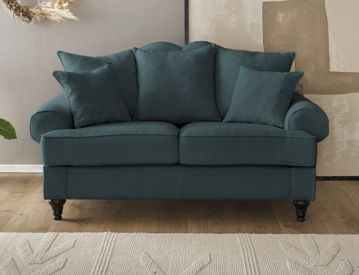 SOFA blaugrün Landhaus, Couch 2-Sitzer 170 cm - Dunkelgrün, Holz/Textil (170/95/100cm) - Furn.Design
