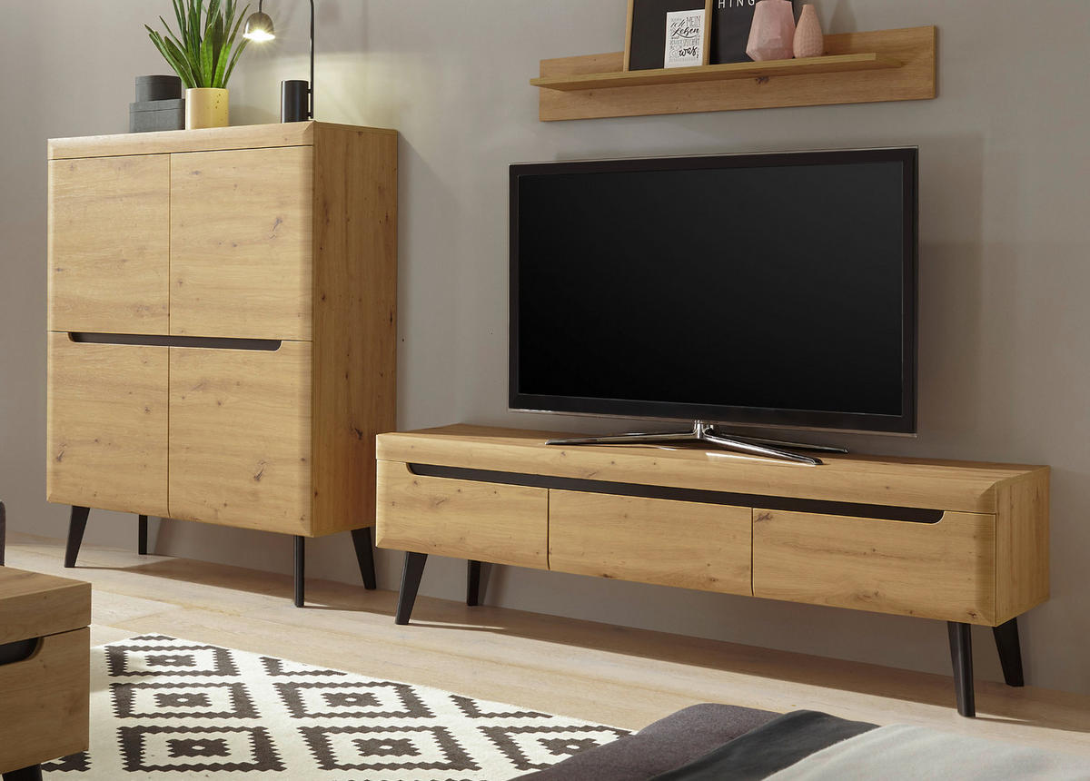 WOHNWAND Artisan Eiche schwarz, Wohnkombination 3-teilig skandinavisch, 287 x 170 cm - Eiche Artisan, Holzwerkstoff (287/170/40cm) - Furn.Design