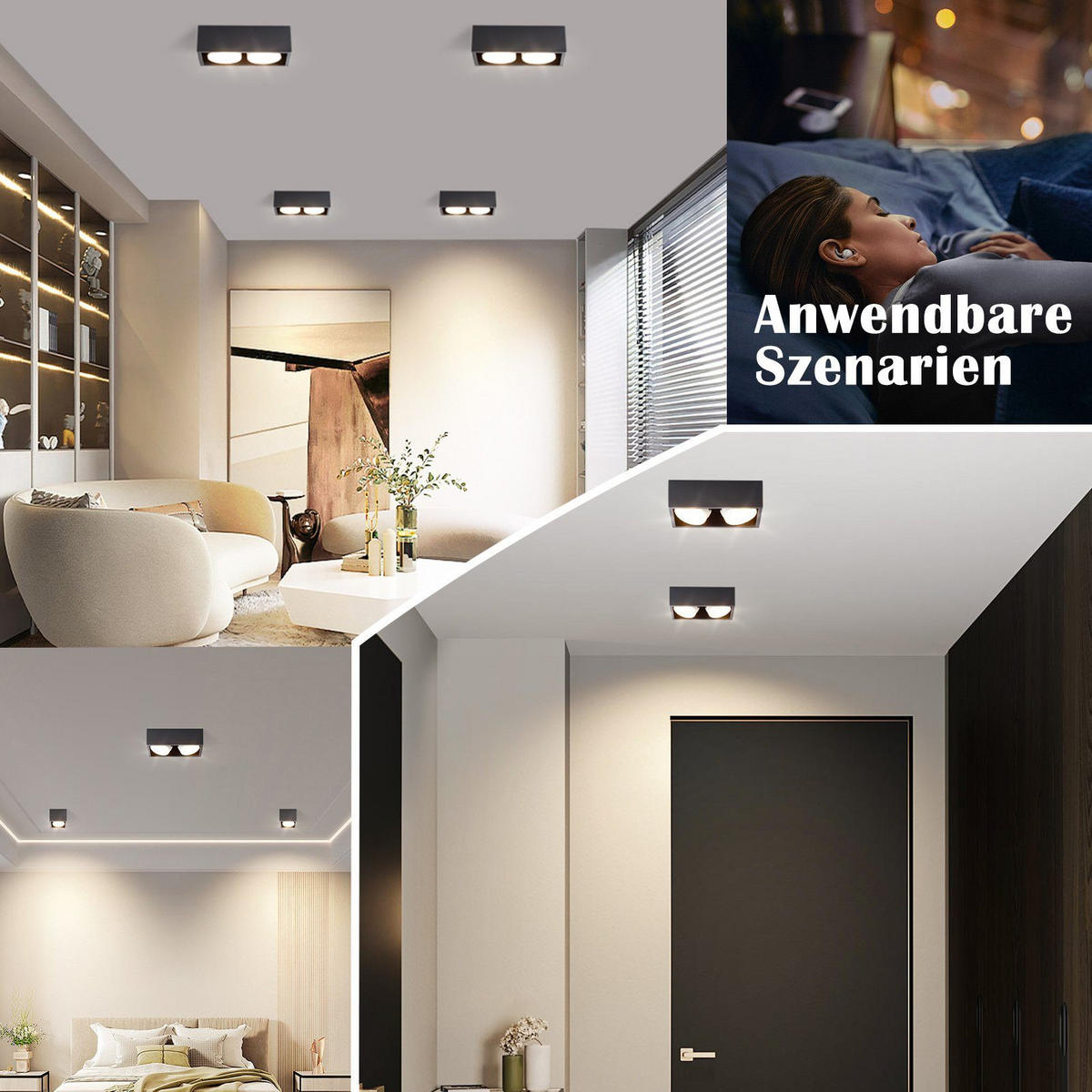 LED-DECKENLEUCHTE Harmonie 2-flammig 20/10/8 cm - Schwarz, Metall (20/10/8cm) - Nettlife