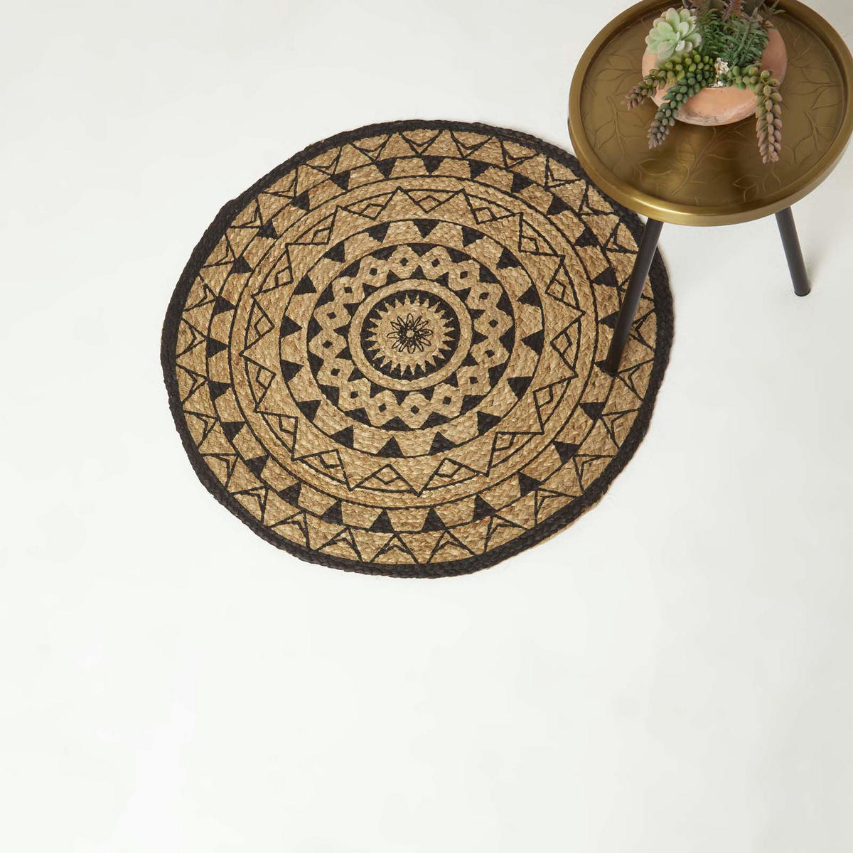 TEPPICH Mandala rund geflochten 90 cm - Schwarz, Naturmaterialien (90/90cm) - Homescapes