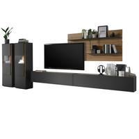 WOHNWAND 5-teilig grau matt, Eiche Wotan 440 cm, Schrankwand mit XXL-TV-Schrank - Eiche Wotan/Grau, Glas/Holz (440/180/40cm) - Furn.Design