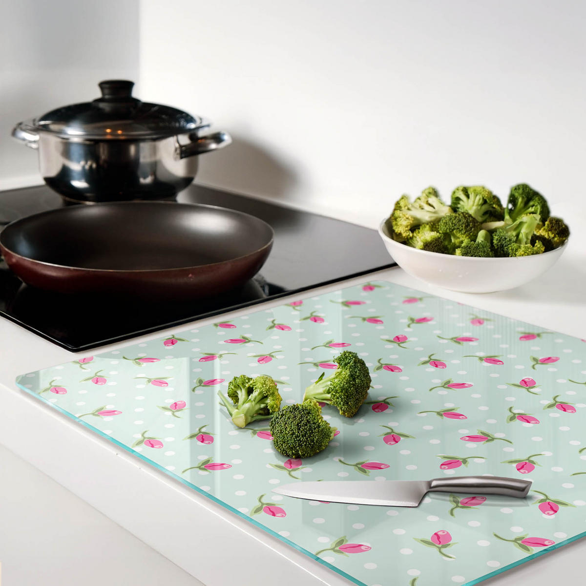 GLASPLATTE 60x52 cm Rosen - Pink, Glas (60/0.4/52cm) - TULUP