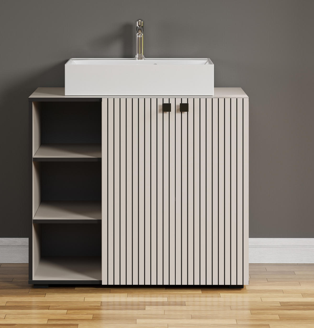 WASCHTISCH Kaschmir, Grau 90 cm, Set inklusive Waschbecken - Kaschmir/Schwarz, Holzwerkstoff/Metall (90/91/53cm) - Top.Furn