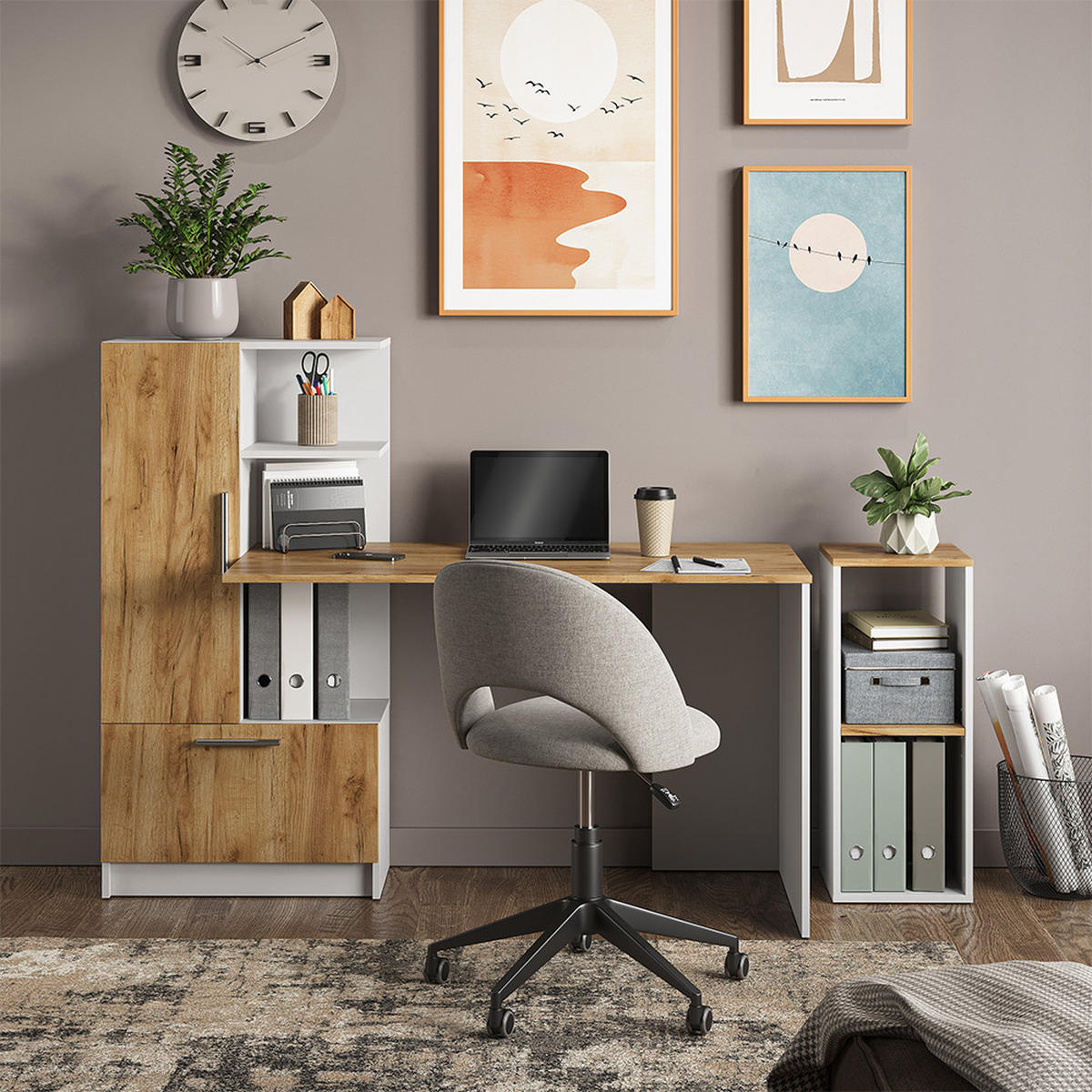 BÜCHERREGAL Tomy Weiß/Goldkraft Eiche 30 x 74 cm mit 2 offenen Fächern - Honigeiche/Weiß, Holzwerkstoff (30/74/30cm) - Vicco