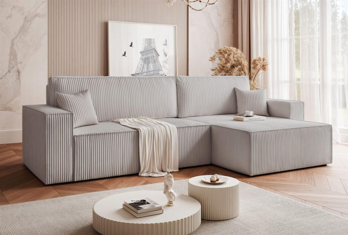 ECKSOFA Adara Max Mit Schlaffunktion - Hellgrau, Holzwerkstoff/Textil (145/276cm) - Fun Möbel
